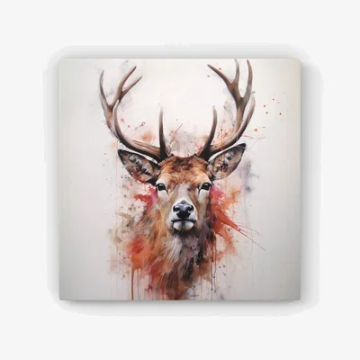 The Range Watercolour Splashart Stag Face HD Metal Print - Brown / 56cm