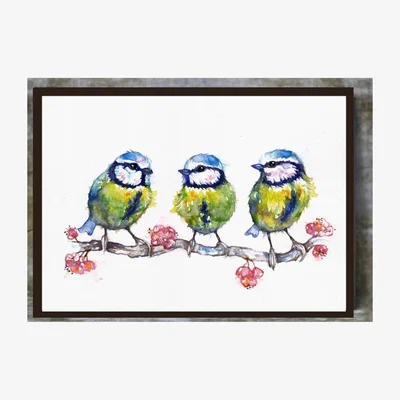 The Range Three Little Blue Tits Framed Wall Art - Yellow