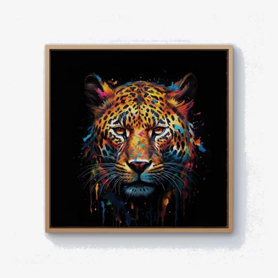 The Range Splashart Leopard Face Canvas Print - Brown / Pine Frame / 25.4cm