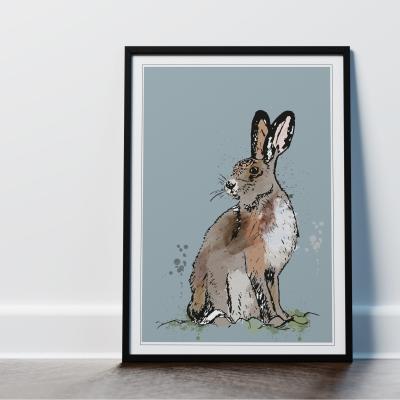 The Range Rustic Hare Neutral Framed Wall Art Print - Black Frame - Black Frame