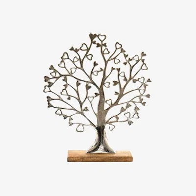 The Range Aluminium Large Tree of Love On Wooden Base  - Silver