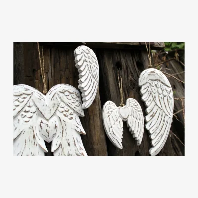 The Range Handcrafted Angel Wings  Heart Decor - Vintage Wood, 15cm - White