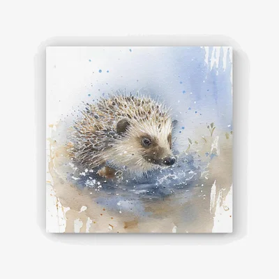The Range Hedgehog Watercolour Canvas Print - Brown / 25.4cm