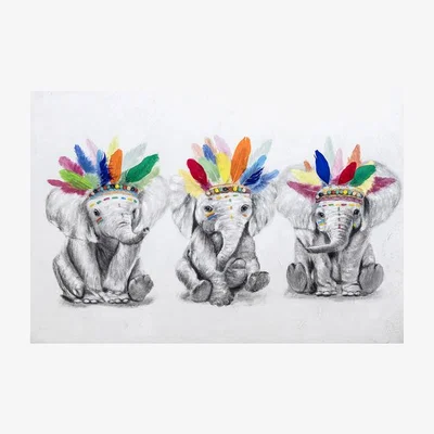 The Range Hand Painted Elephants Pom Pom Canvas