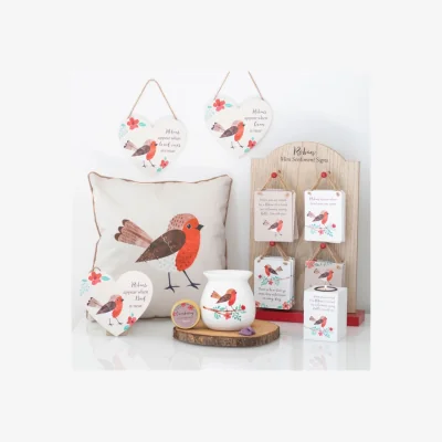 The Range Mum Winter Robin Heart Sign - Angelic Memorial Hanging Decor for Comfort  Love - Pink