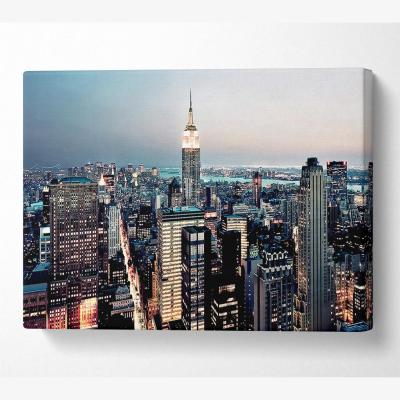 The Range Empire State Building At Dusk Canvas Print Wall Art - Yellow / 81.28cm