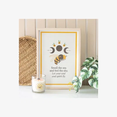 The Range Summer Solstice Bee Wall Art Print With Inspirational Quote - White