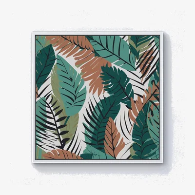 The Range Tropical Floral Leaves Green Brown Canvas Print - Green / 40.6cm / White Frame