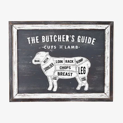 The Range Butchers Cuts Lamb Wall Plaque Retro Art - White