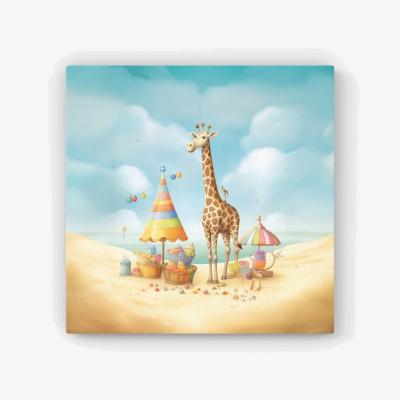 The Range Giraffe On A Beach Holiday HD Metal Print - Yellow / 30cm