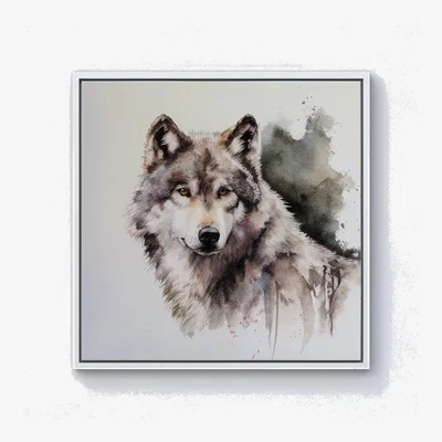 The Range Loyal Wolf Watercolour Canvas Print - Brown / 25.4cm / White Frame