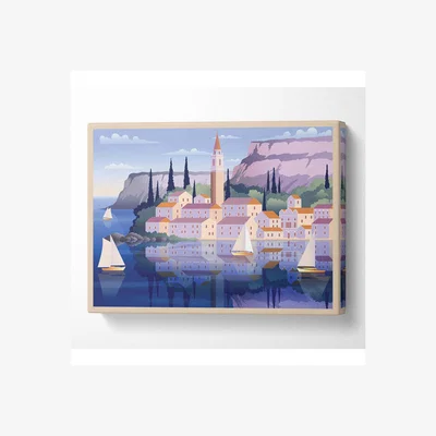 The Range Boats On The Coastal Town Canvas Print - Black / Medium 20 x 32 Inches