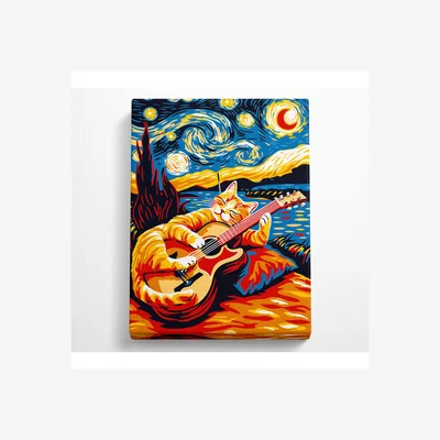 The Range Cat Playing A Guitar Canvas Print - Black / 66.04cm