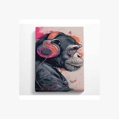 The Range Chimp Headphones Music Canvas Print - Black / 35.56cm