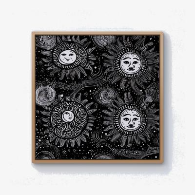 The Range Moon and Sun White Black Canvas Print - Black / 101.6cm / Pine Frame