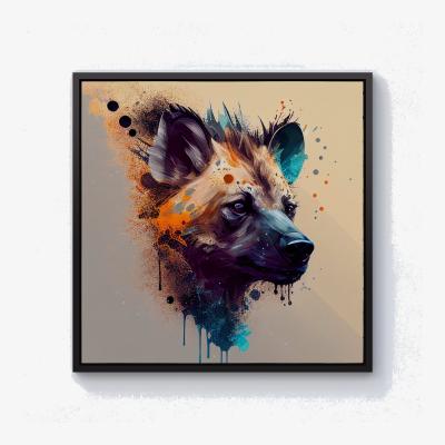 The Range Hyena Face Splashart Light Background Canvas Print - Brown / Black Frame / 76.2cm