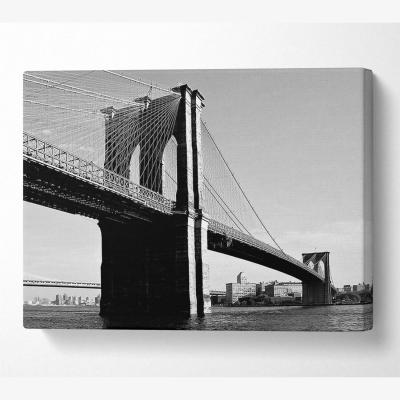 The Range Brooklyn Bridge B n W Canvas Print Wall Art - Yellow / 81.28cm