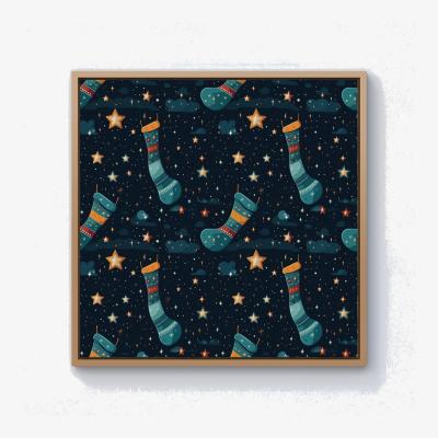 The Range Christmas Stocking In A Starry Night Sky Canvas Print - Blue / Pine Frame / 25.4cm