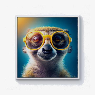 The Range Meerkat With Glasses Splashart Canvas Print - Yellow / White Frame / 40.6cm