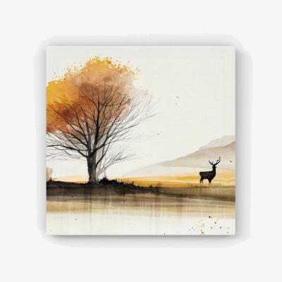 The Range Autumn Landscape Stag Watercolour HD Metal Print - Brown / 30cm
