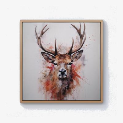 The Range Watercolour Splashart Stag Face Canvas Print - Brown / 25.4cm / Pine Frame