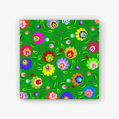 The Range Polish Folk Floral HD Metal Print - Green / 30cm