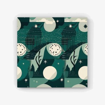 The Range Abstact Green Cream Moon and Stars HD Metal Print - Green / 30cm