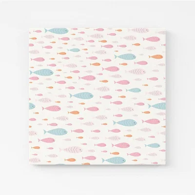 The Range Hand Drawn Swimming Fish Canvas Print - Blue / Medium