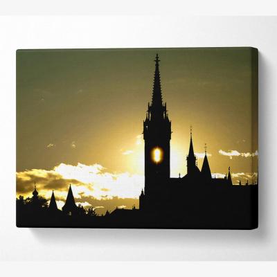The Range Matthias Church Silhouette Canvas Print Wall Art - Yellow / 66.04cm