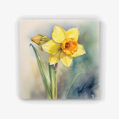The Range Daffodil Watercolour HD Metal Print - Yellow / 40cm