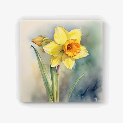 The Range Daffodil Watercolour HD Metal Print - Yellow / 40cm