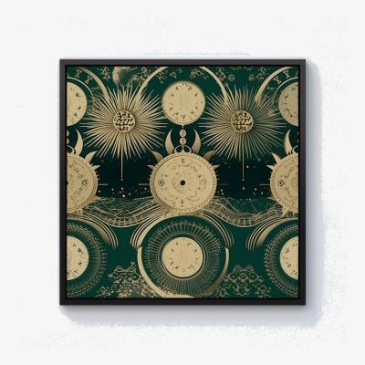 The Range Green Moon and Sun Abstract Pattern Canvas Print - Green / Black Frame / 101.6cm