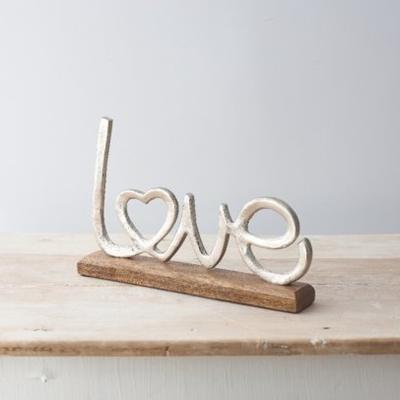 The Range Aluminium Love Ornament Wooden Base  - Silver