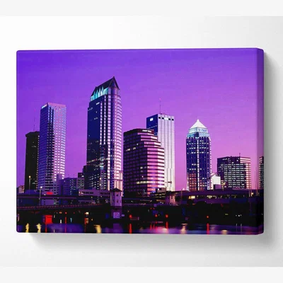 The Range Miami Purple Nights Canvas Print Wall Art - Yellow / 101.6cm