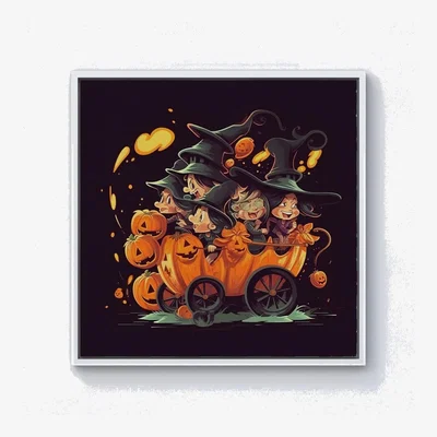 The Range Cartoon Illustrations A Magical Pumpkin Carriage With Canvas Print - Orange / White Frame / 40.6cm