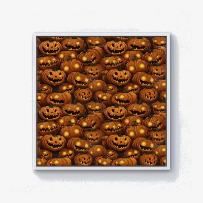 The Range Grinning Lanterns Pumpkins With Glowing Eyes Canvas Print - Orange / 101.6cm / White Frame