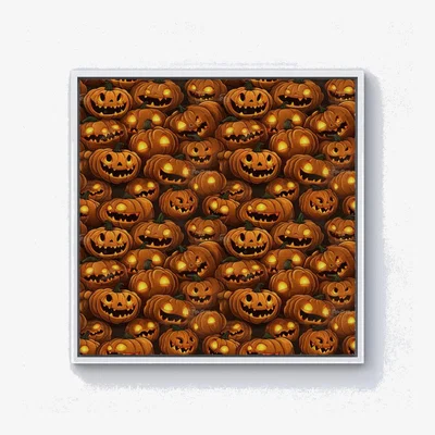 The Range Grinning Lanterns Pumpkins With Glowing Eyes Canvas Print - Orange / 101.6cm / White Frame