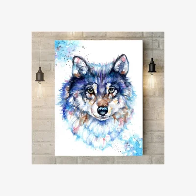 The Range Wolf Watercolor Canvas Print - Blue / 30cm