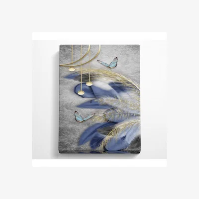 The Range Butterfly Around Feathers Canvas Print - Black / 66.04cm