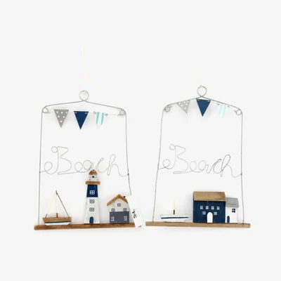 The Range Set of 2 Beach Wire Hanging Plaque  - White