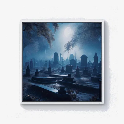 The Range A Breathtaking Scene Of A Moonlit Graveyard Canvas Print - Blue / 101.6cm / White Frame