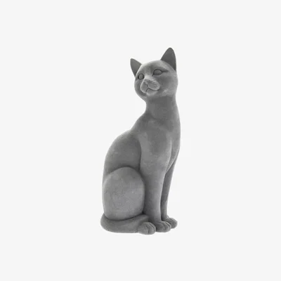 The Range Grey Velvet Sitting Cat Ornament 26cm - Grey