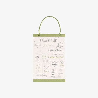 The Range Something Different Happy Camper Caravan Rules Hanging Sign - Evergreen/White