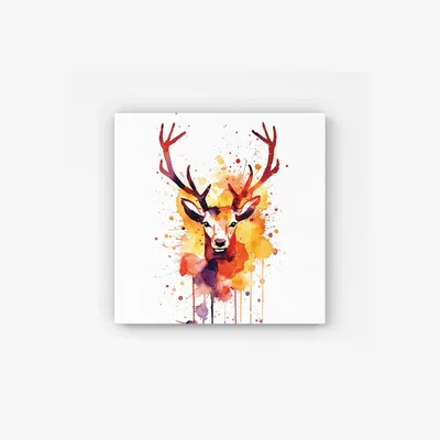 The Range Watercolour Stag Face HD Metal Print - Orange / 30cm