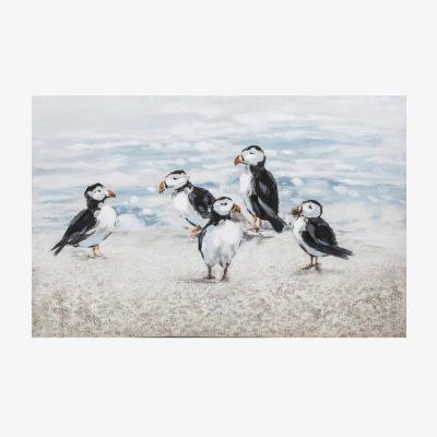 The Range Colony Of Puffins Embellished Canvas