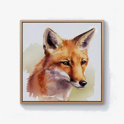 The Range Fox Watercolour Canvas Print - Brown / Pine Frame / 76.2cm
