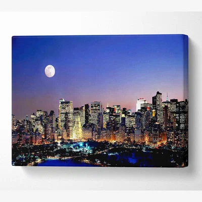 The Range Moon Over Manhattan Canvas Print Wall Art - Yellow / 50.8cm