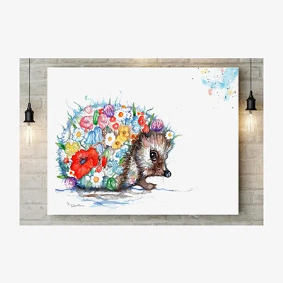 The Range Floral Hedgehog Canvas Wall Art - Brown / 30cm