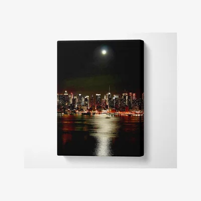 The Range New York City Moonlit Glow Canvas Print Wall Art - Yellow / 35.56cm