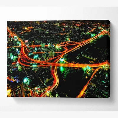 The Range City Nightways Canvas Print Wall Art - Yellow / 81.28cm